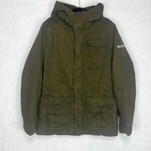 Hollister Military Field Jacket Mens XL Green Quilted Lined Heavy‎ Hooded Parka